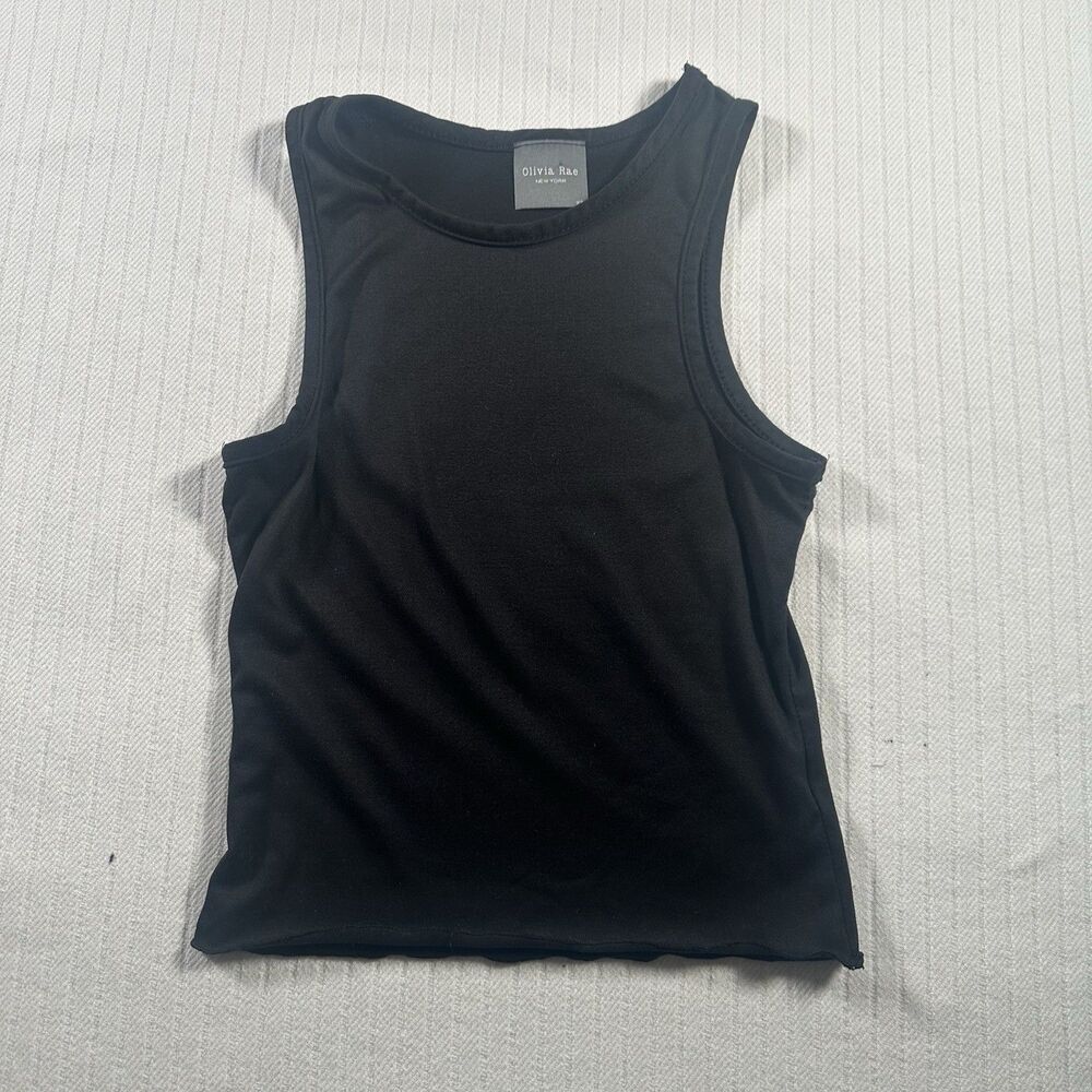 Olivia Rae NY Womens Black Racerback Tank Top Crop Muscle Tee Raw Hem Sz XS